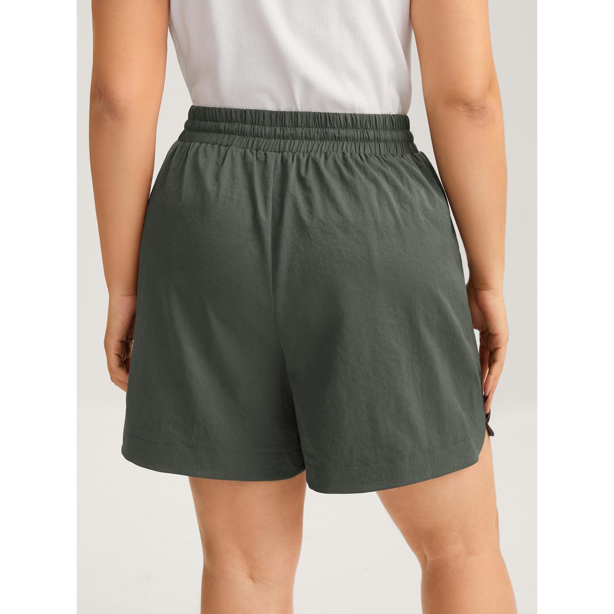 Plus Size Waist-Tie Solid Wide-Leg Shorts Women ArmyGreen Casual Drawstring Wide Leg Everyday-Casual Shorts BloomChic 12/L Product Image