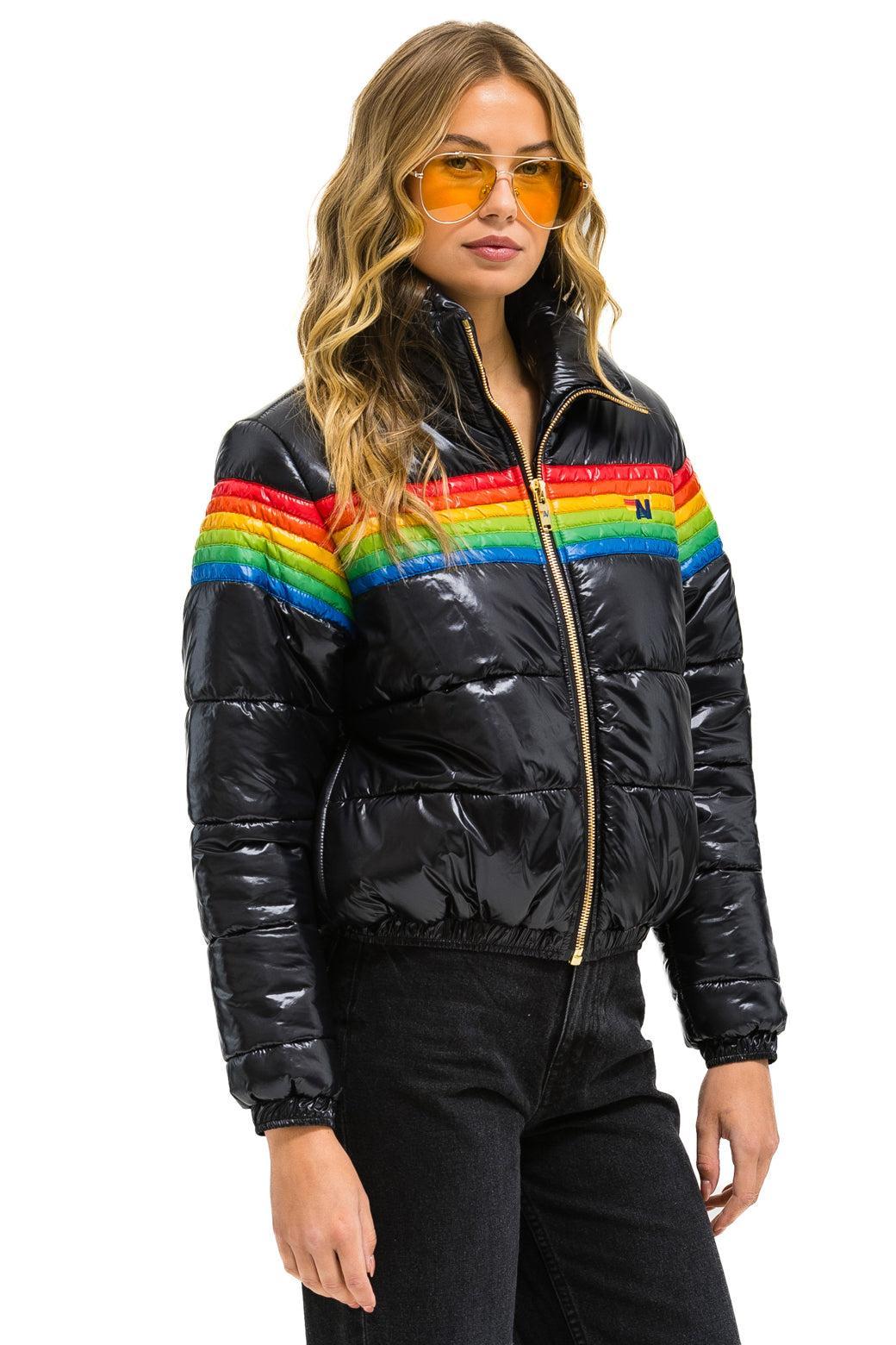6 STRIPE LUXE APRES PUFFER JACKET - GLOSSY BLACK Female Product Image
