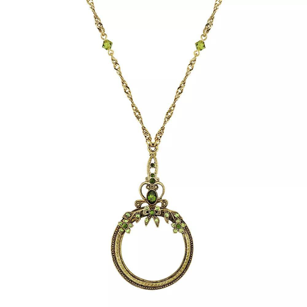 1928 Simulated Crystal & Bead Circle Pendant Necklace, Womens Green Product Image