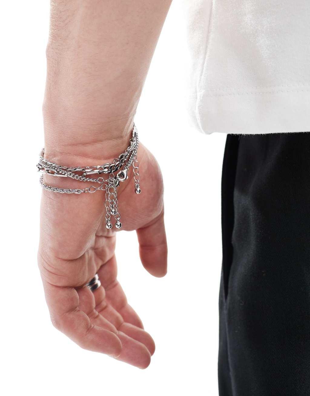 ASOS DESIGN 4 pack chain bracelets in silver tone Product Image