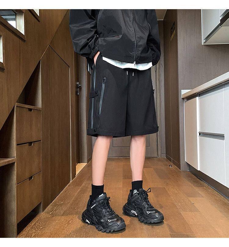 Drawstring Waist Plain Side Zip Shorts Product Image