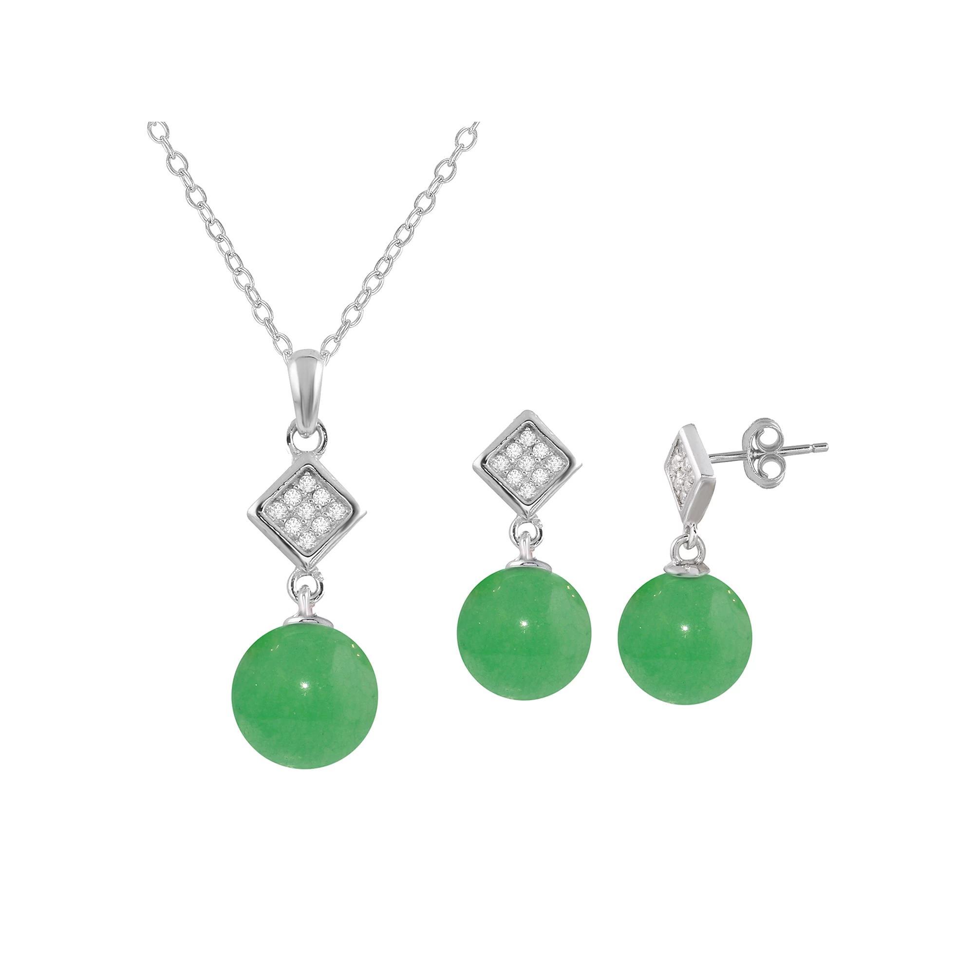 Onyx Cubic Zirconia Diamond-Shape Earring & Pendant Necklace Set, Women's, Size: 18", Green Jade Product Image