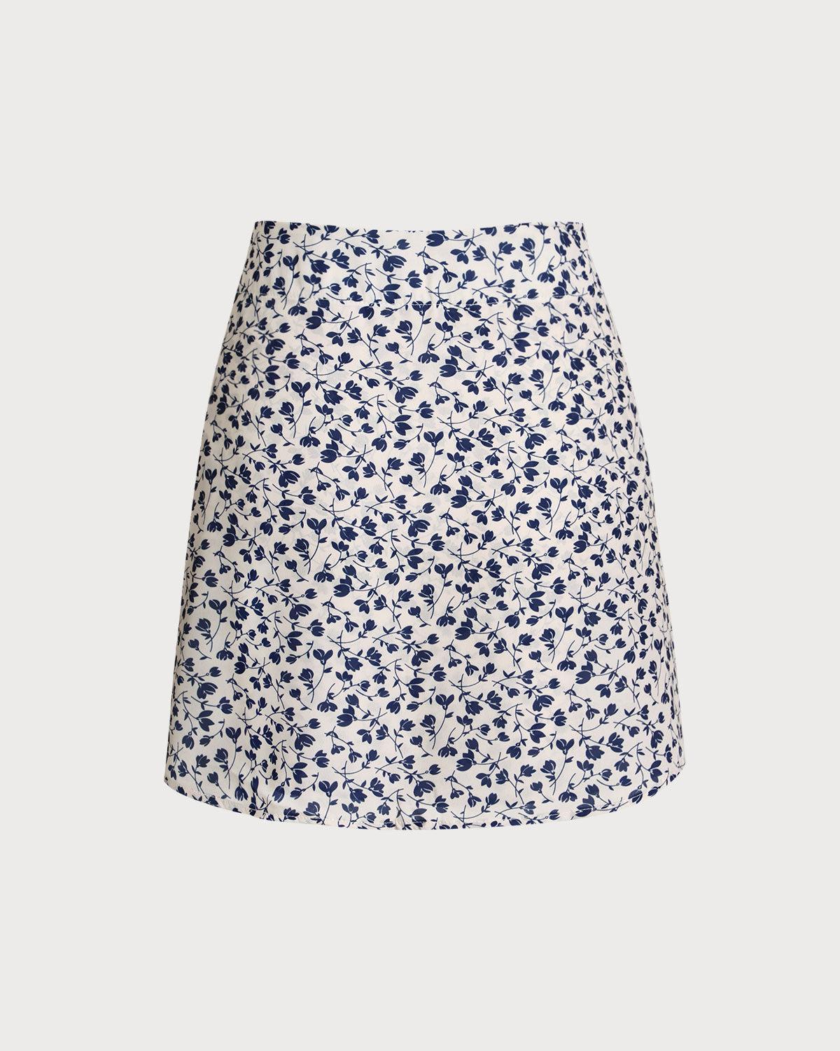 Blue Floral High Waisted Wrap Mini Skirt Product Image