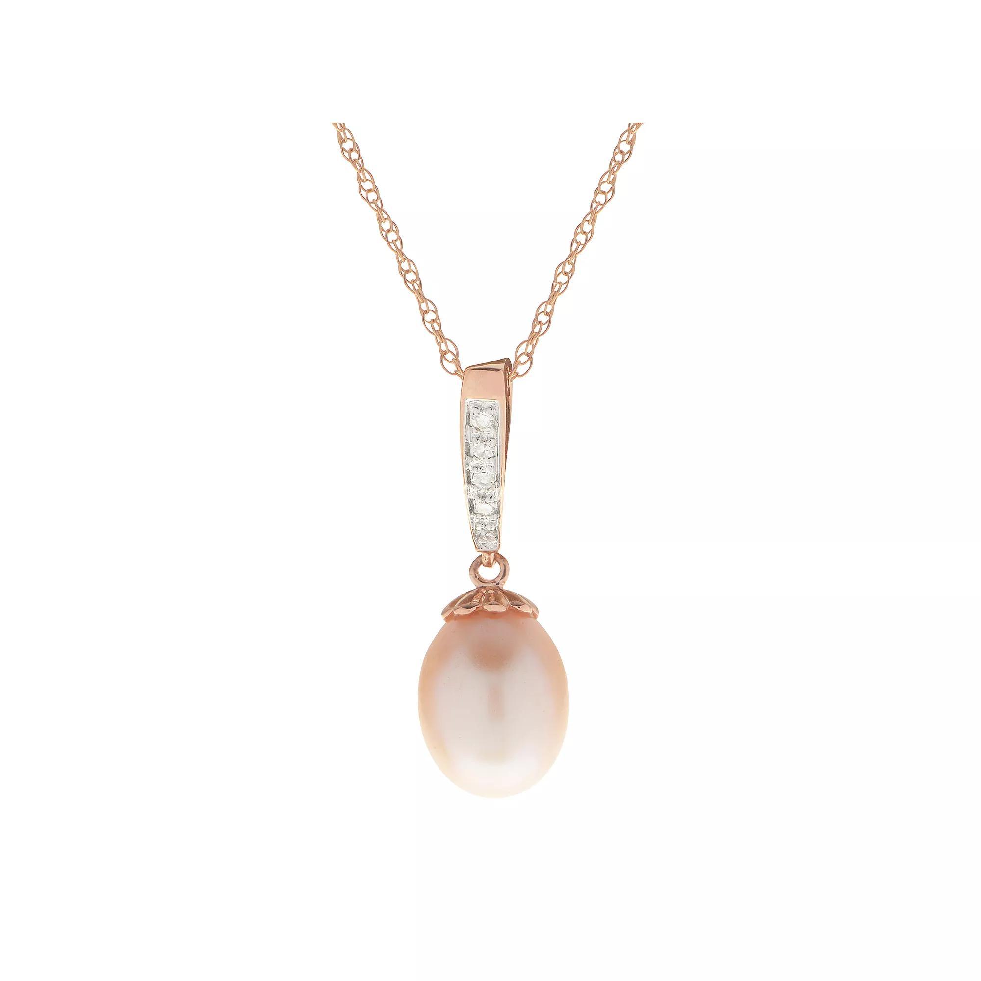 PearLustre by Imperial 14k Rose Gold Freshwater Cultured Pearl & Diamond Accent Pendant, Womens 14k Pink Product Image