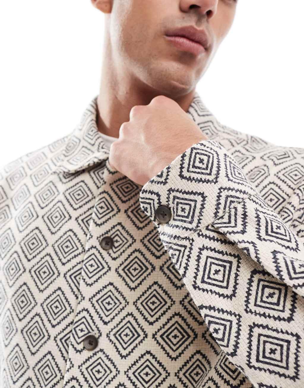 Jack & Jones printed overshirt in ecru Product Image