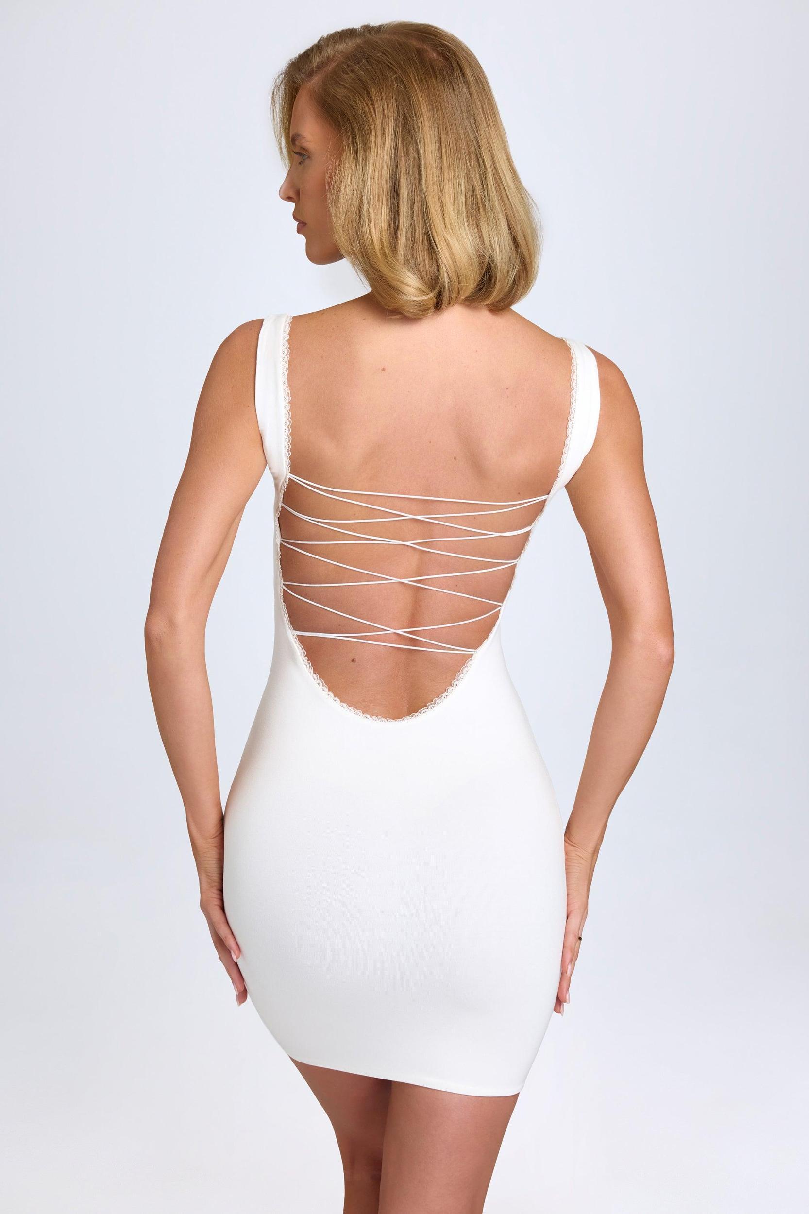 Modal Lace-Trim Bodycon Mini Dress in White Product Image
