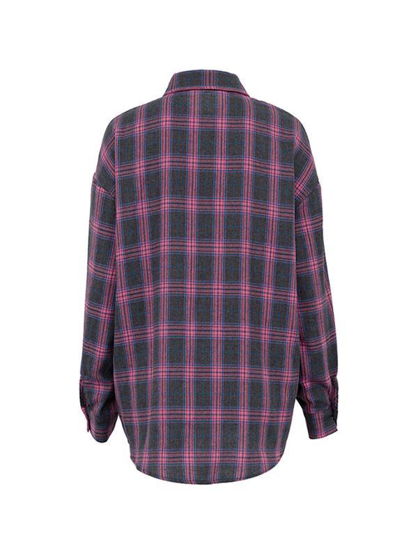 Vintage Plaid Print Long Sleeve Blouse Product Image