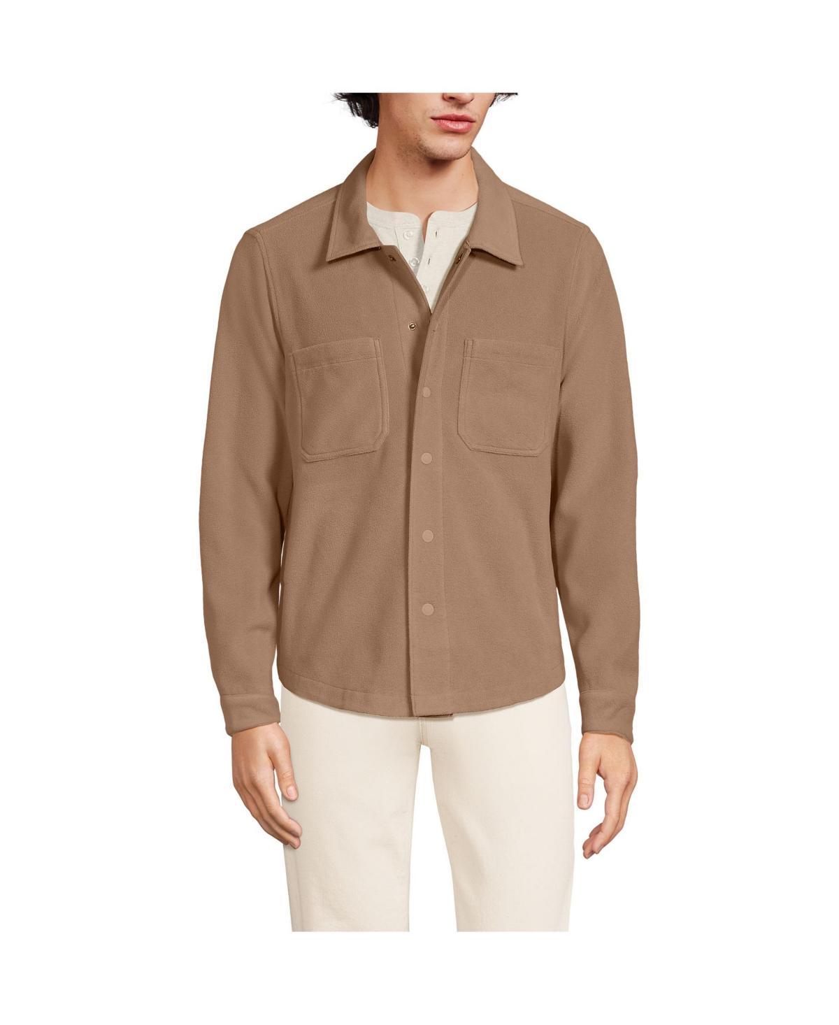 Mens Lands End Fleece Shirt Jacket Dark Grey Heather Product Image