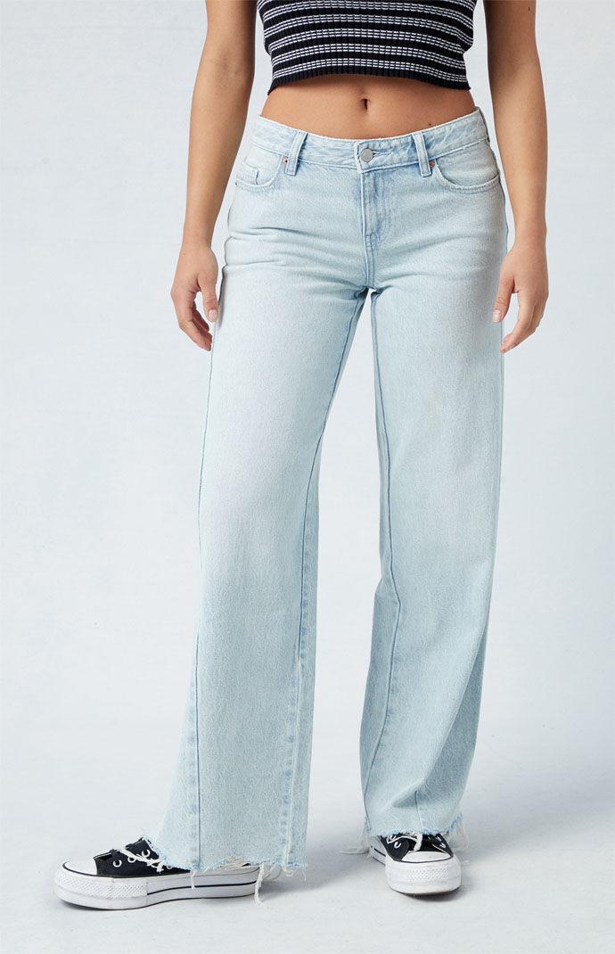 Women's Casey Light Indigo Raw Cut Low Rise Baggy Jeans Product Image