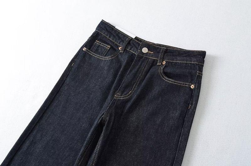 High Rise Plain Straight Leg Jeans Product Image