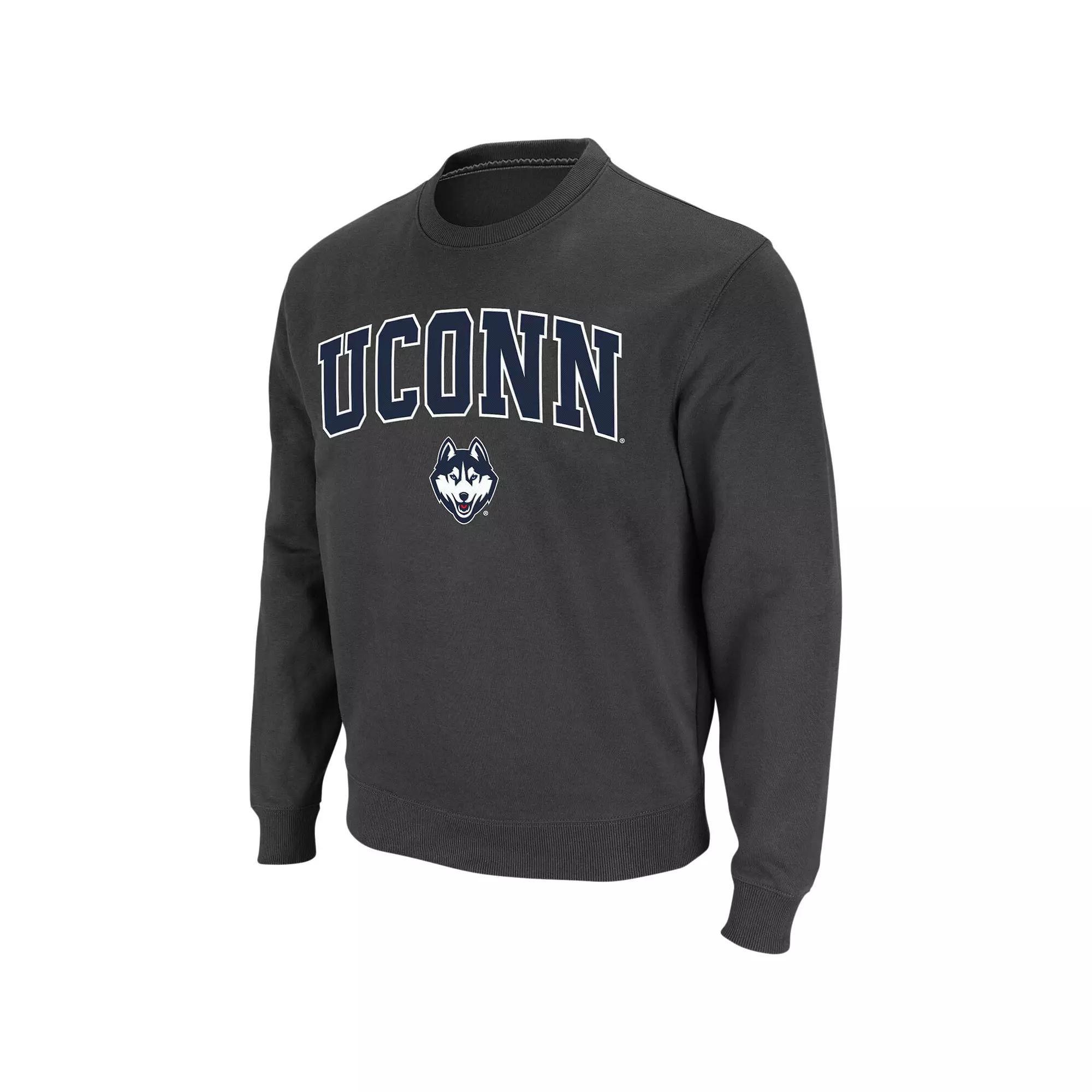 Men's Colosseum Charcoal UConn Huskies Arch & Logo Crew Neck Sweatshirt, Size: Medium Product Image