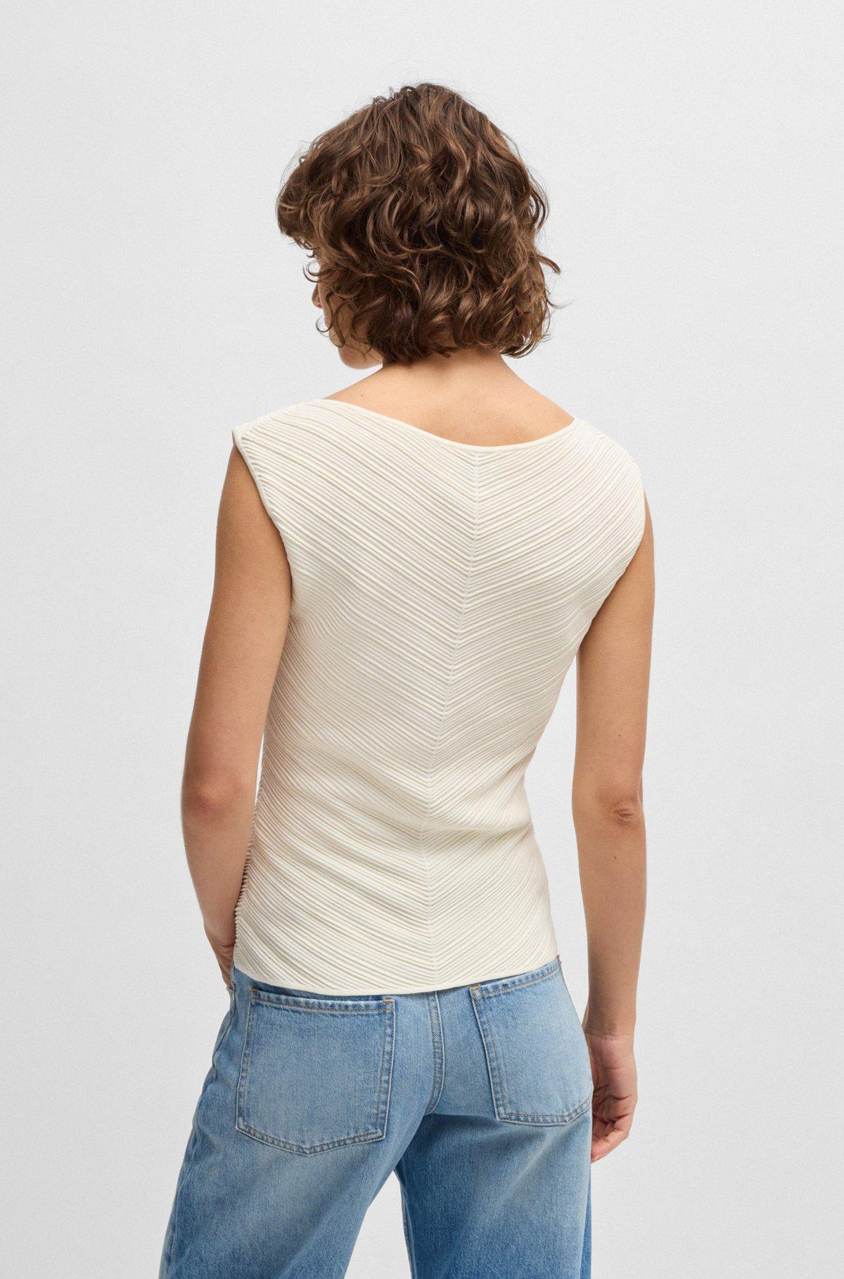 BOSS - V-neck top with knitted structure - White Product Image