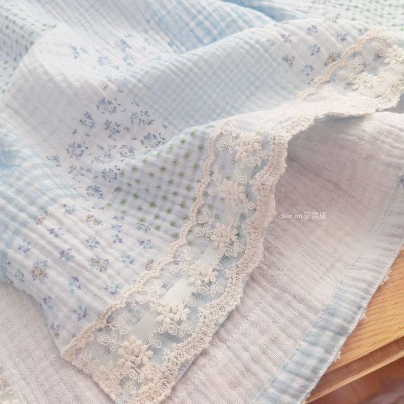 Pajama Set: Long-Sleeve Peter Pan Collar Floral Print Lace Panel Button-Up Top + Pants Product Image
