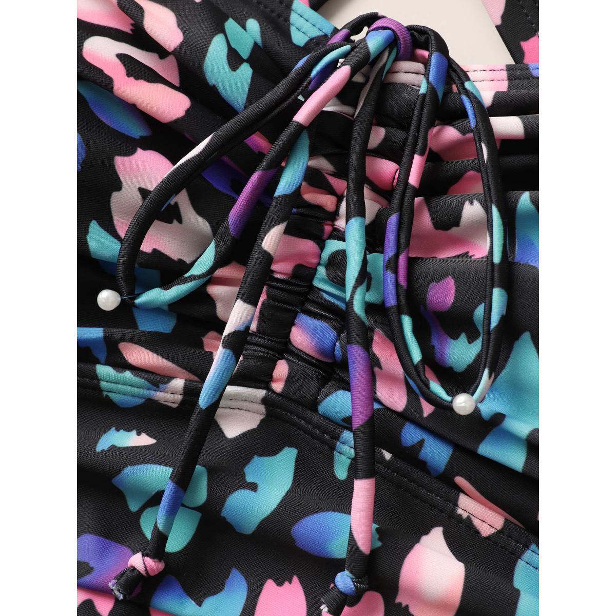 Plus Size Leopard Print Gathered Knotted One Piece Swimsuit Women's Swimwear Multicolor Beach Gathered Curve Bathing Suits High stretch One Pieces BloomChic 22-24/3X Product Image