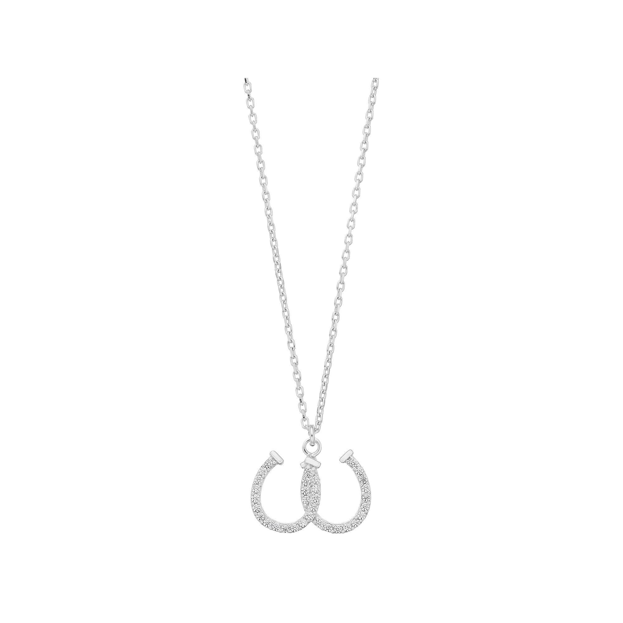 Sterling Silver Cubic Zirconia Double Horseshoe Pendant Necklace, Women's, Size: 18" Product Image