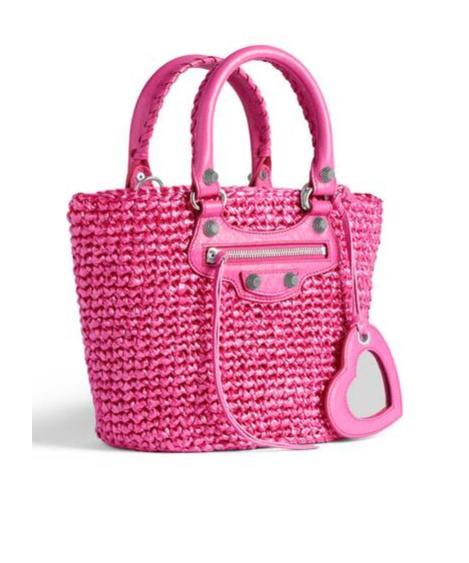 BALENCIAGA Women Fuchsia Raffia Small Le Cagole Panier Handbag In Pink Product Image