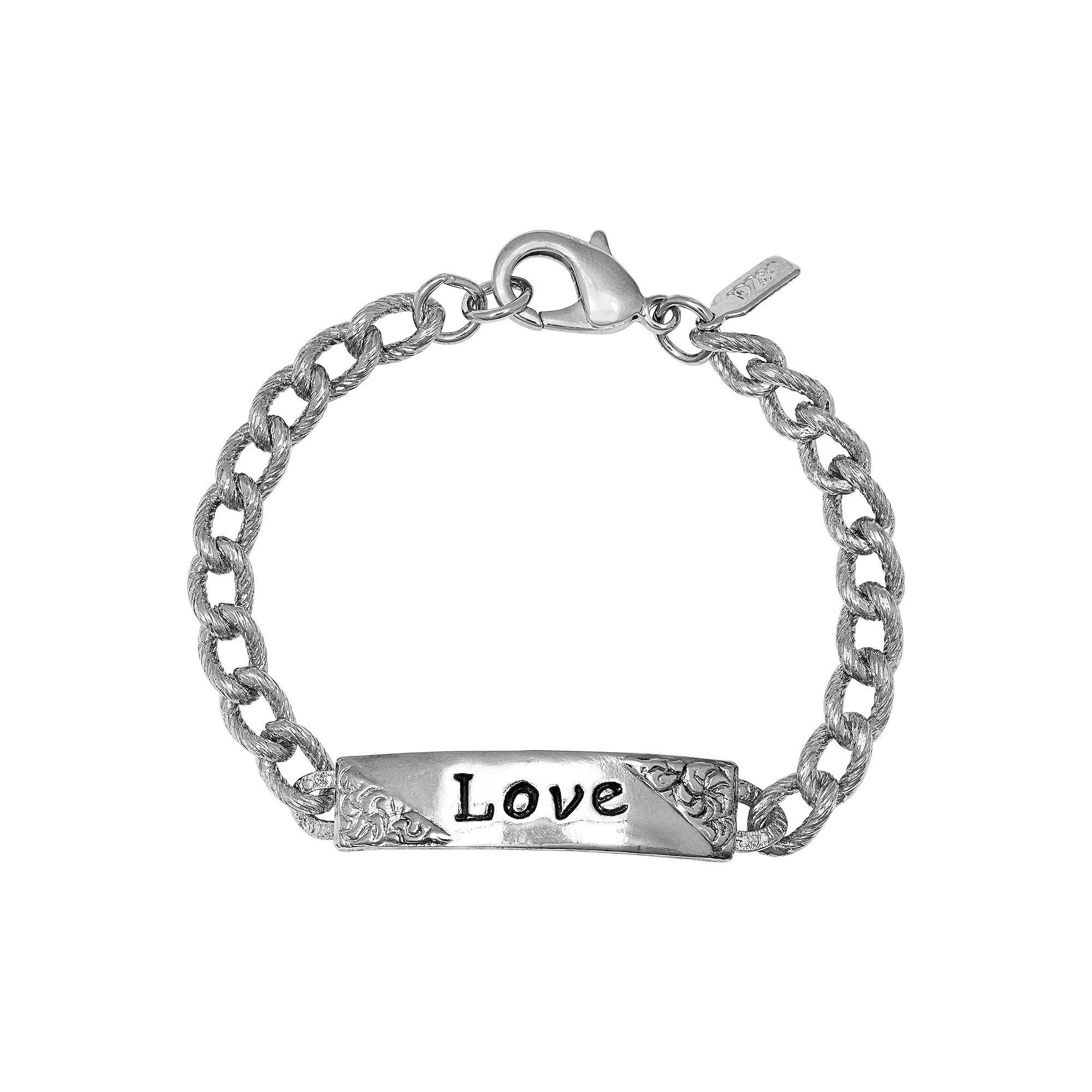1928 Silver Tone Embossed Love Curb Link Bracelet, Womens, Gray Product Image
