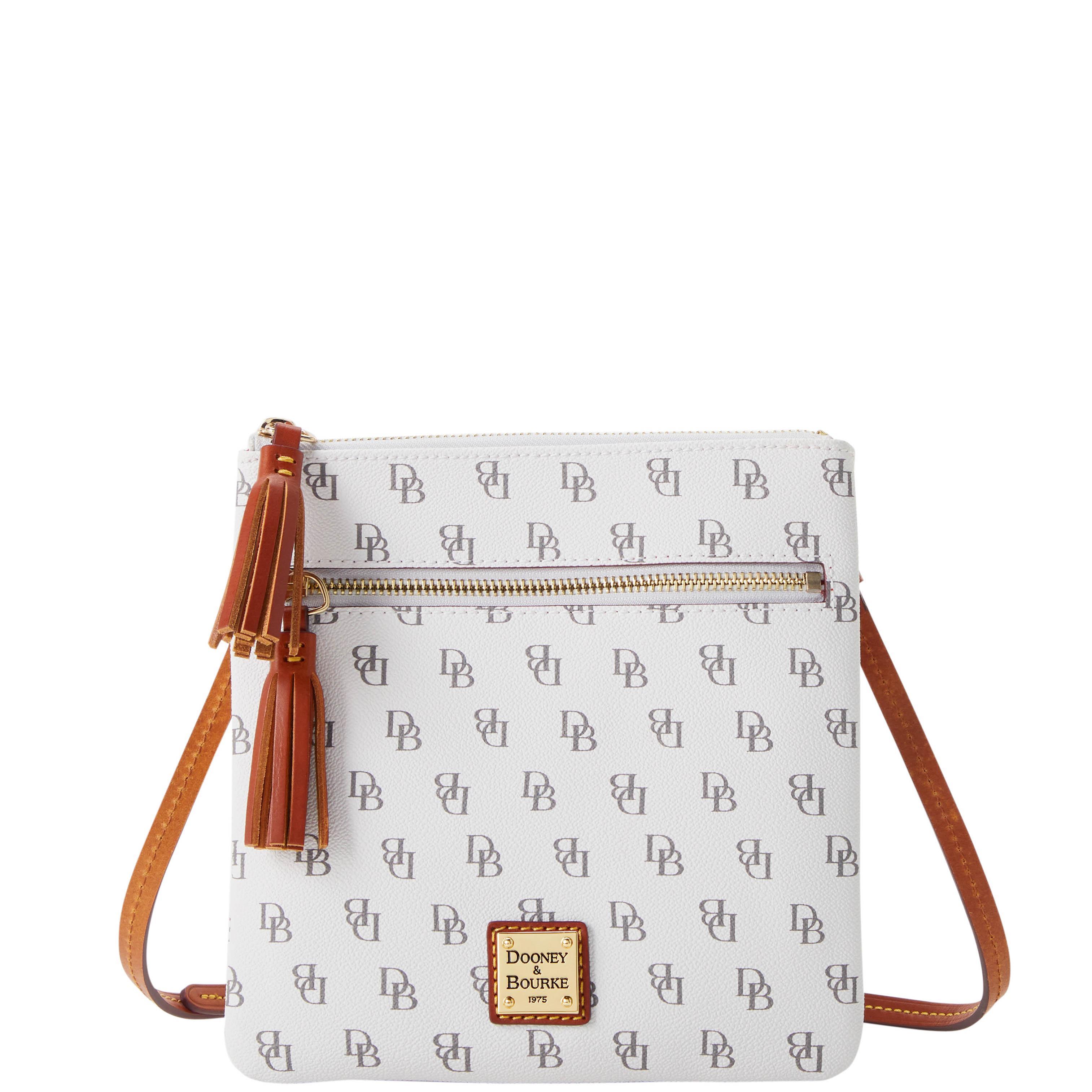 Dooney & Bourke Womens Gretta Double Zip Tassel Crossbody Coated Cotton Shoulder Bag in Bone Product Image