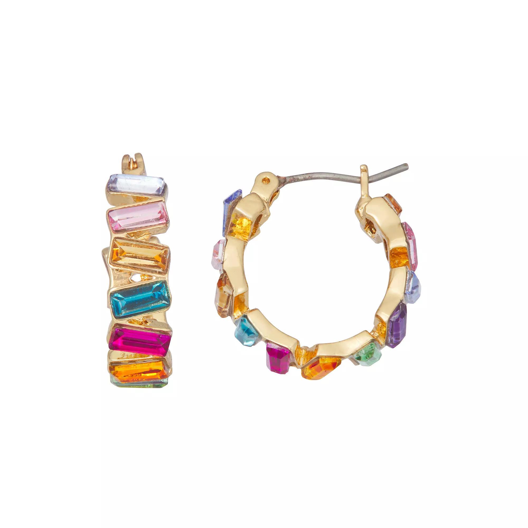 Nine West Gold Tone Simulated Crystal Hoop Earrings, Womens, Multi Product Image