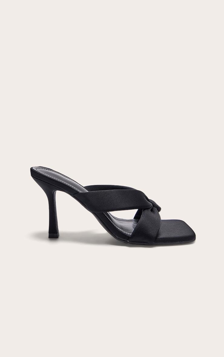 Black Square Toe Thong Padded Heeled Mules Product Image
