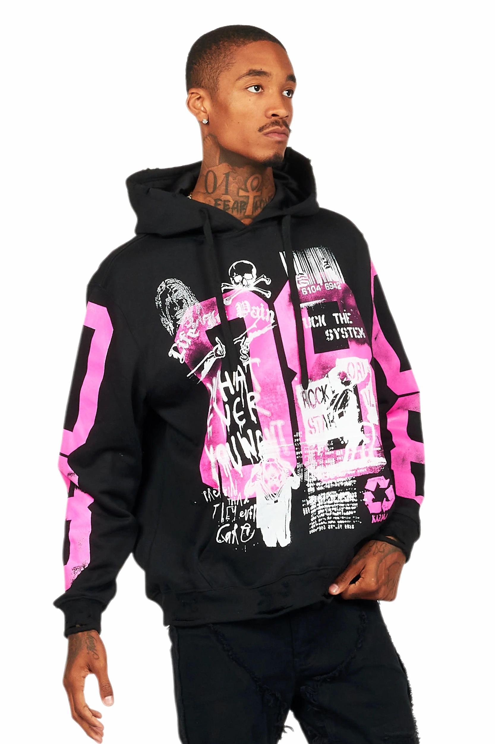 Grill Black/Pink Graphic Hoodie Male Product Image