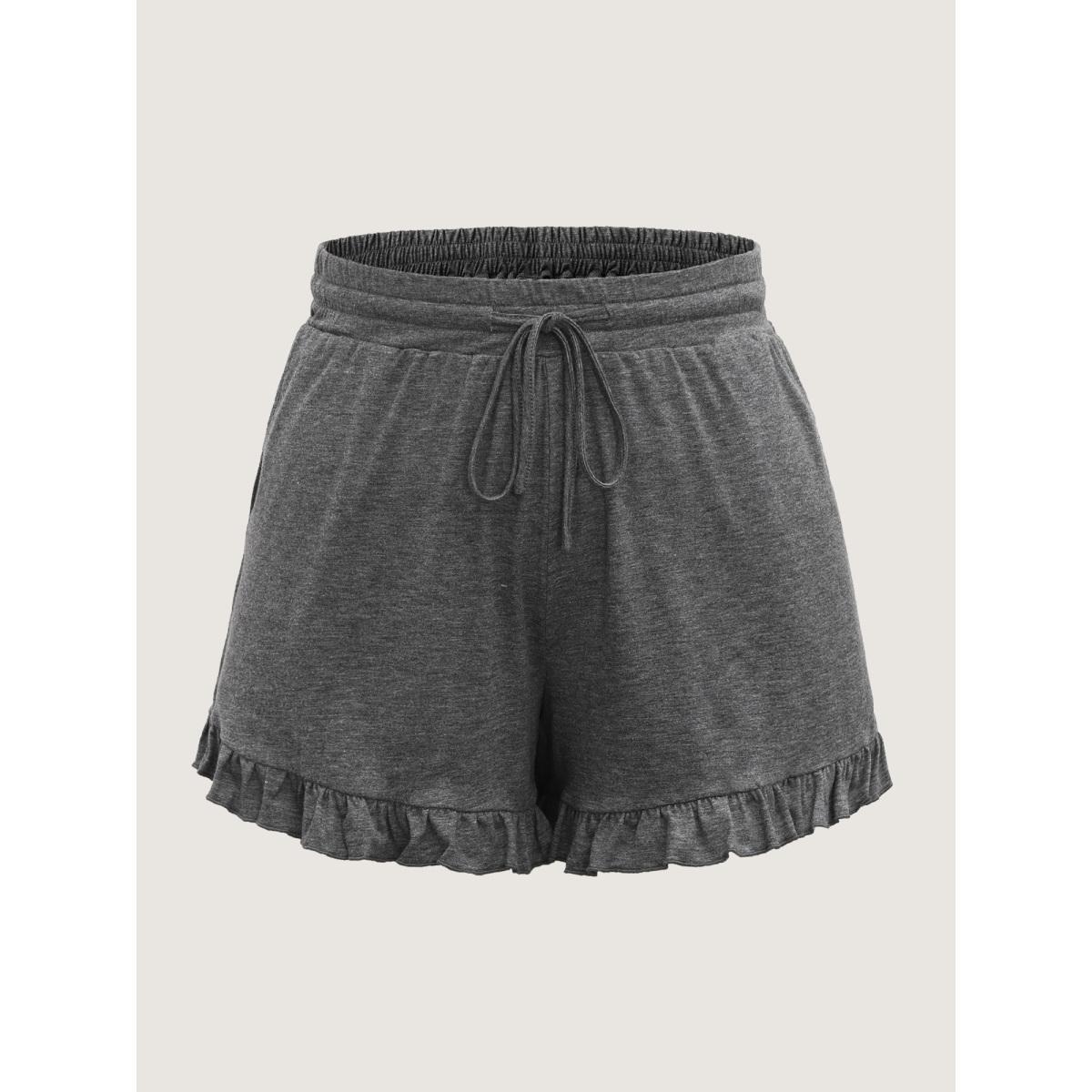 Plus Size Supersoft Mixed Color Knit Drawstring Ruffled Shorts Women ArmyGreen Casual Drawstring Wide Leg Everyday-Casual Shorts BloomChic 10/M Product Image