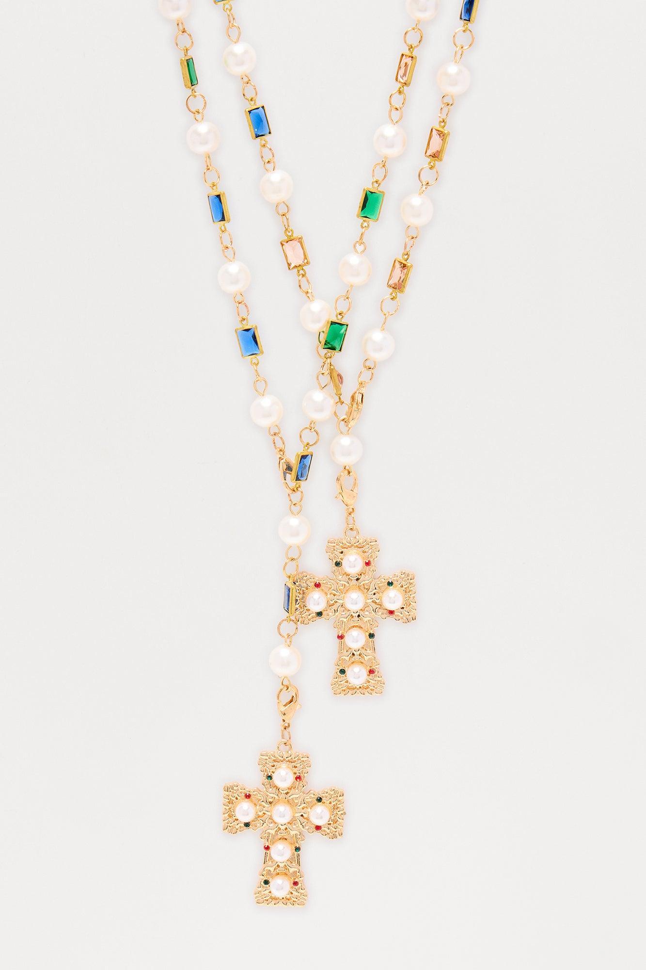 Double My Cross 2 Piece Layered Necklace Set  - Multi Color Product Image