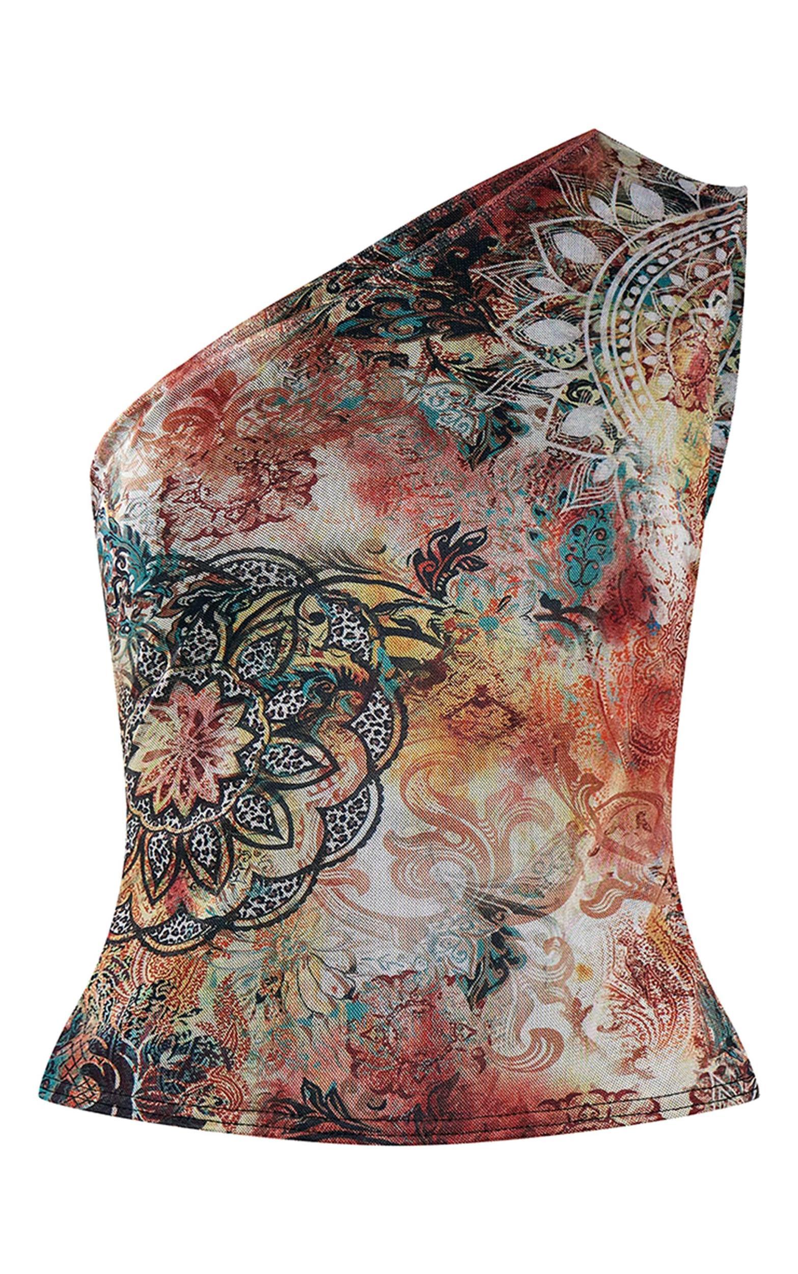 Multi Paisley Printed Asymmetric Mesh Top Product Image