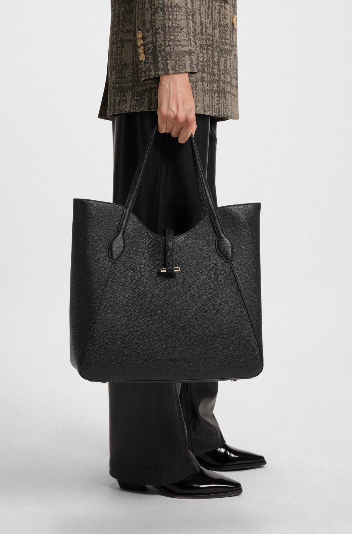 BOSS - Pebbled-leather tote bag with golden hardware - Black Product Image