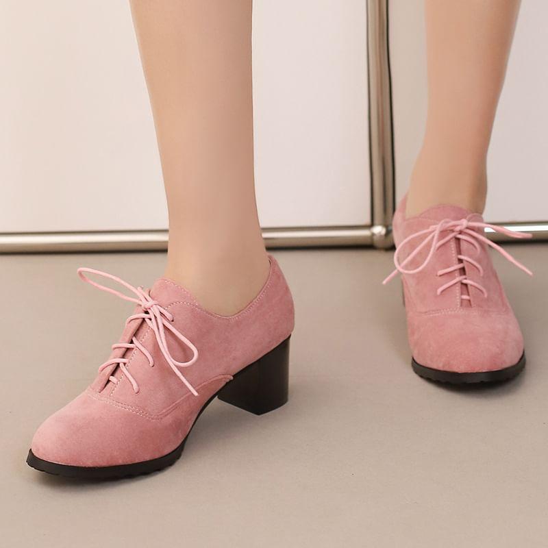 Block Heel Plain Lace Up Oxfords Product Image