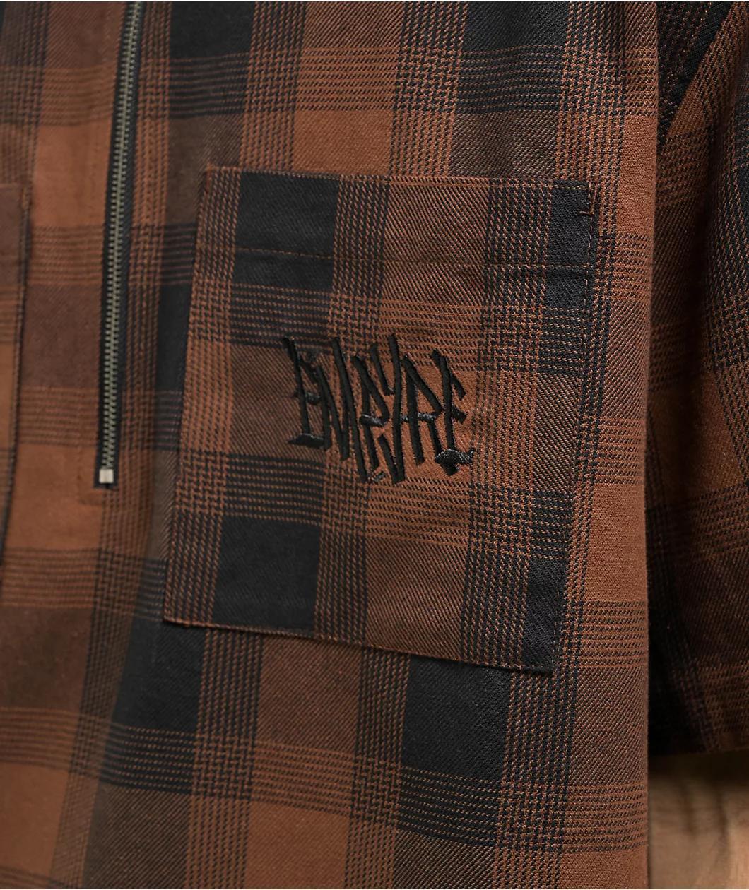 Empyre Glen Brown & Black Plaid Quarter Zip Work Shirt Product Image