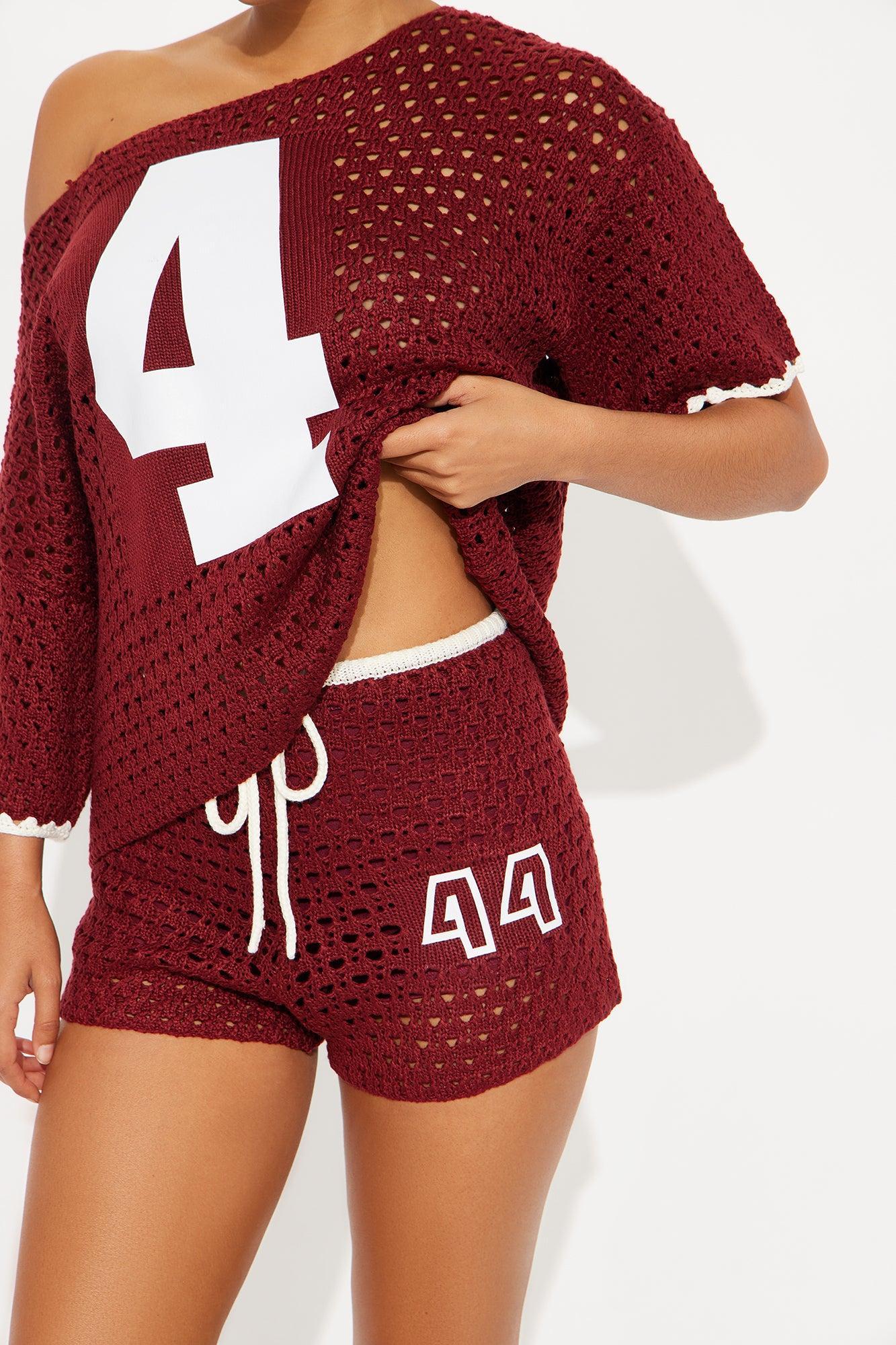 4 The Win Crochet Short Sey - Burgundy Product Image