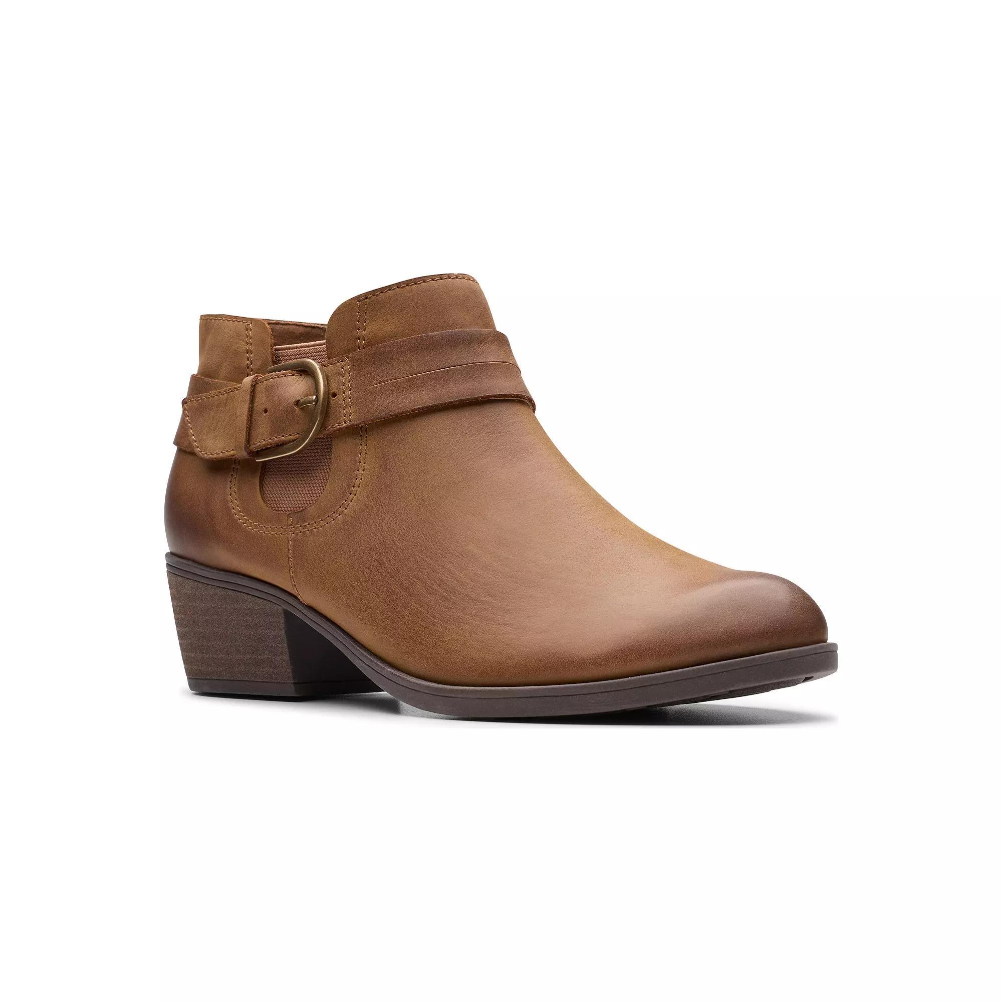 Clarks® Charlten Rae Women's Buckle Detail Leather Ankle Boots, Size: 10, Oily Product Image