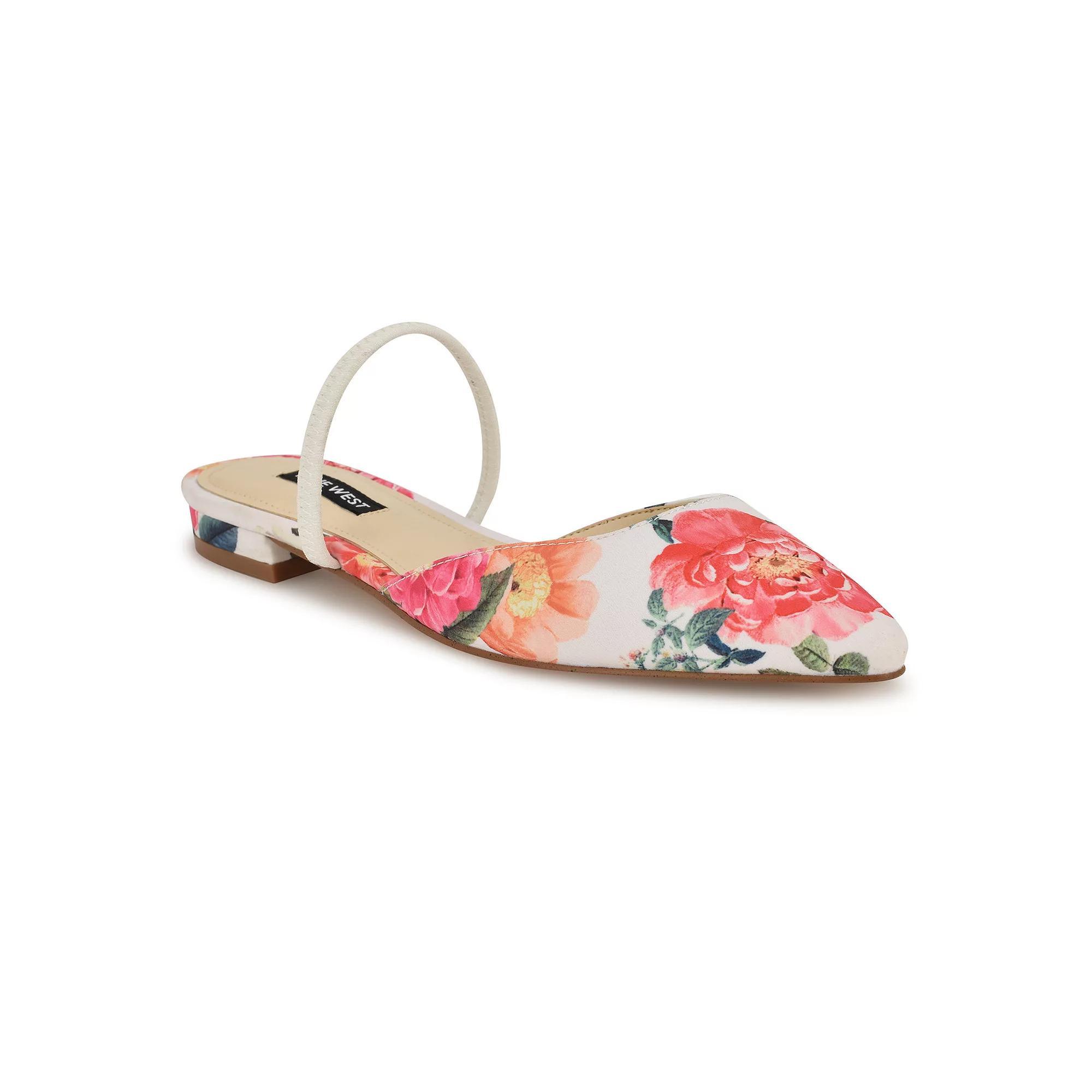 Nine West Gorga Pointy Toe Slip-On Women's Dress Flats, Size: 7, White Summer Blooms Pr Product Image
