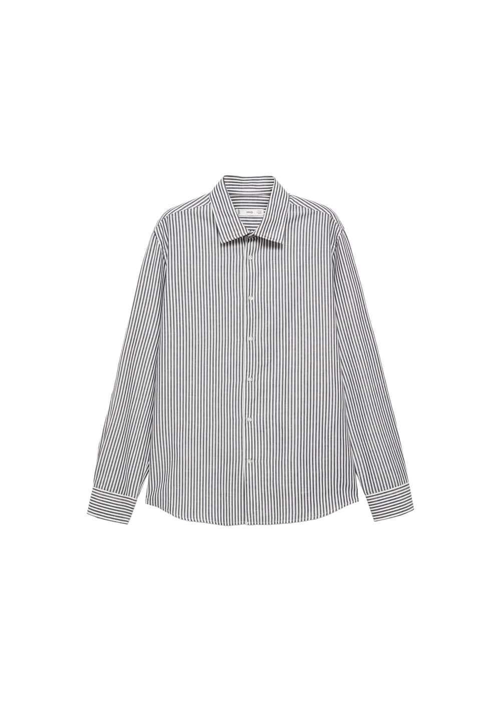 Regular-fit striped cotton-linen shirt - Men | MANGO USA Product Image