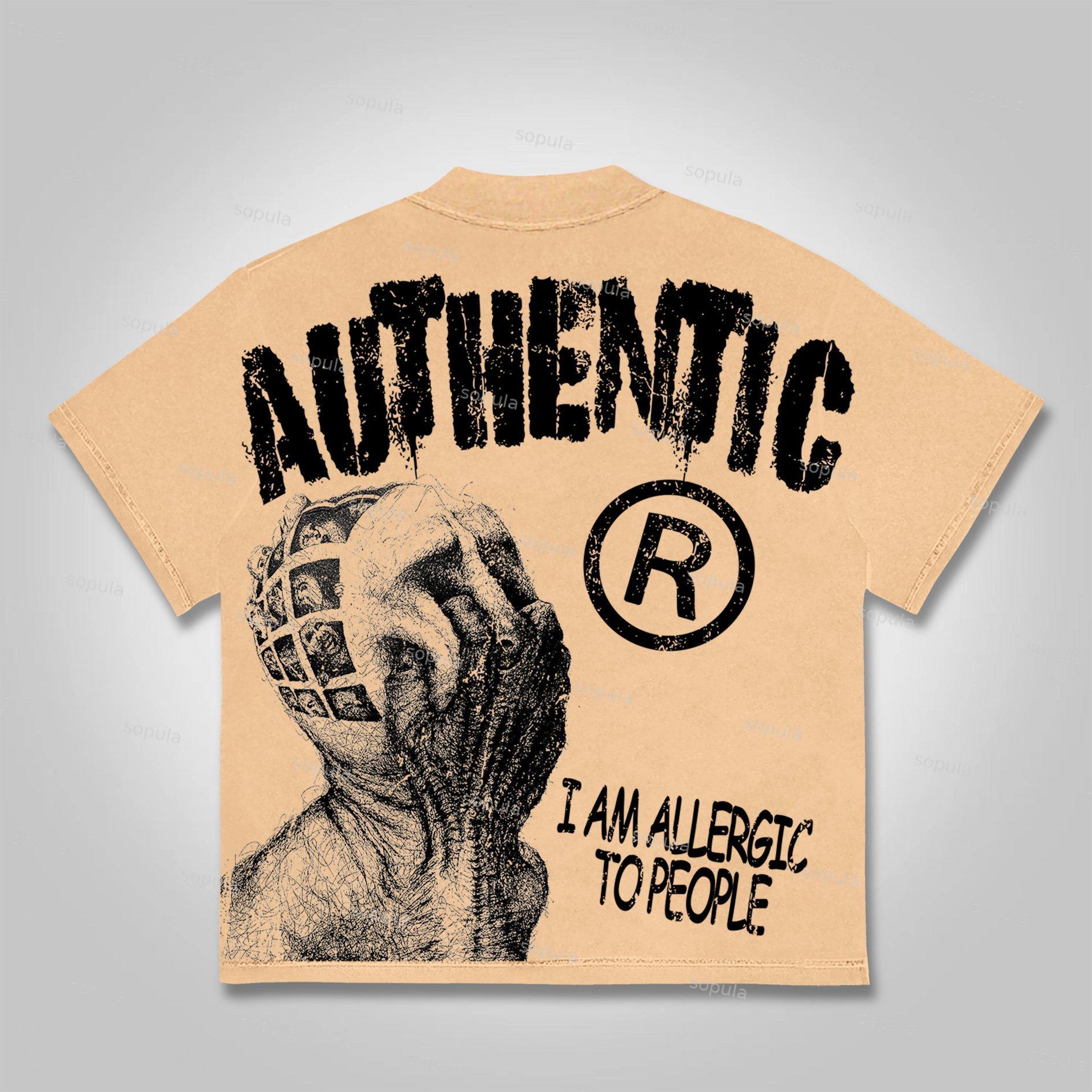 Sopula Vintage I Am Allergic To People Graphics Print Cotton T-shirt Product Image