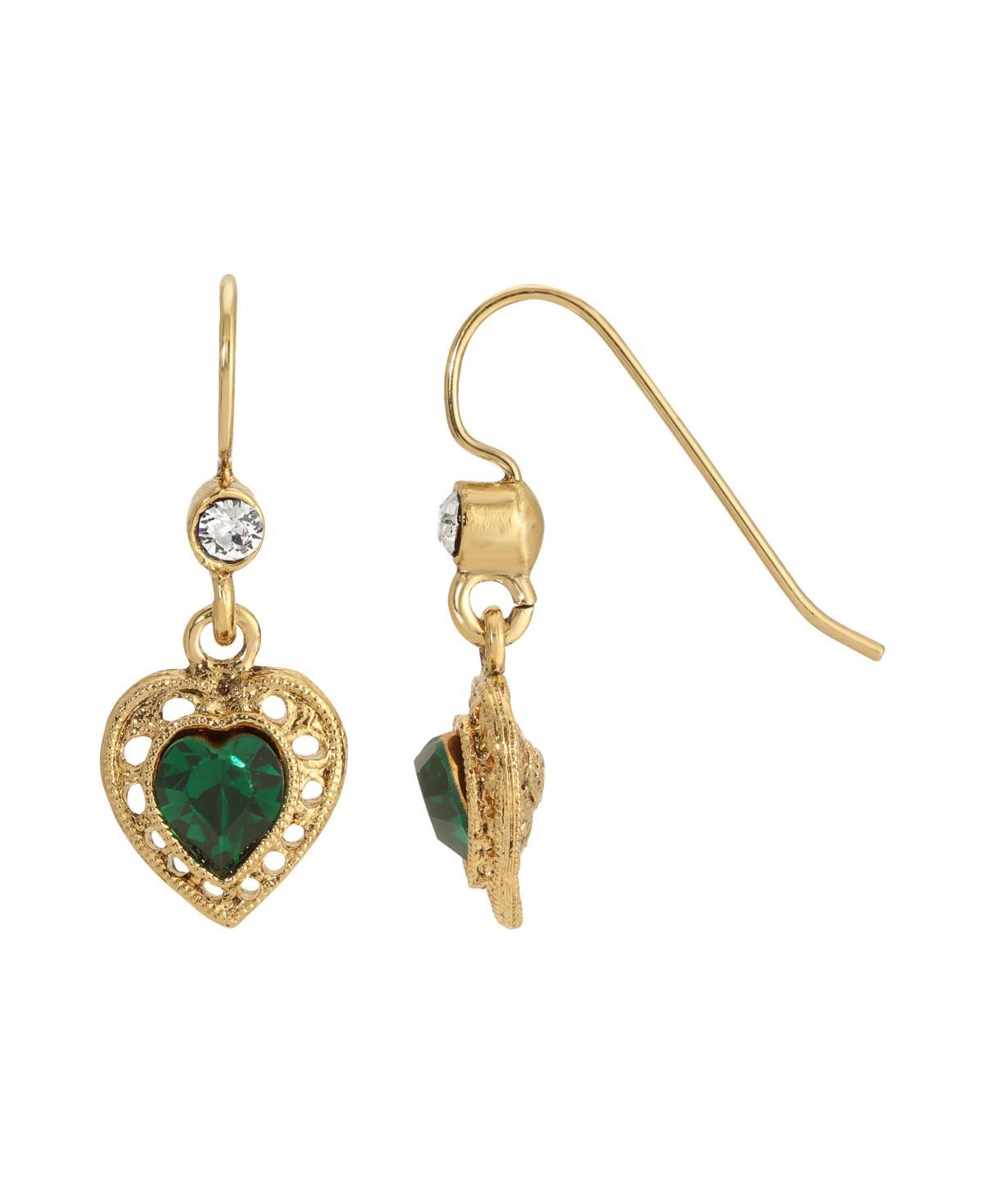 1928 Gold Tone Heart Drop Earrings, Womens, Green Product Image