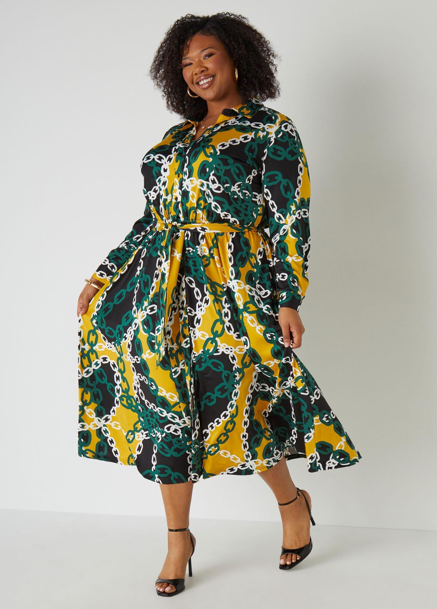 Plus Size Link Print A Line Shirtdress Ashley Stewart Product Image