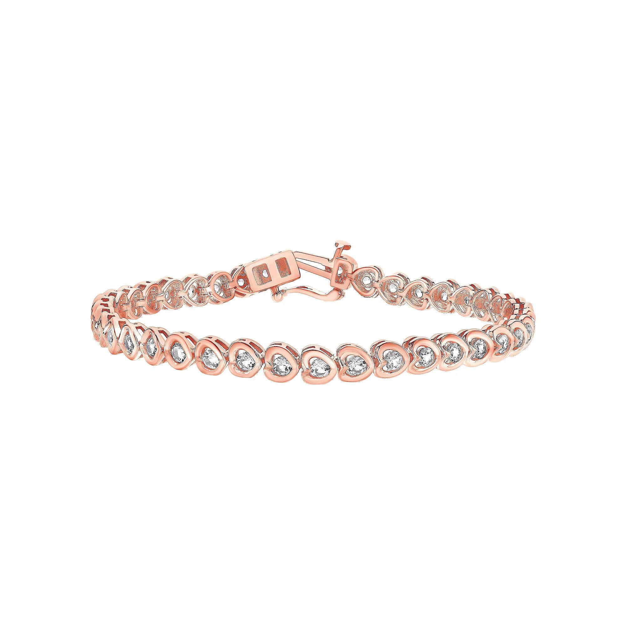 Gemstone Brilliance Lab-Created White Sapphire Heart Tennis Bracelet, Women's, Size: 7", Pink Tone Product Image