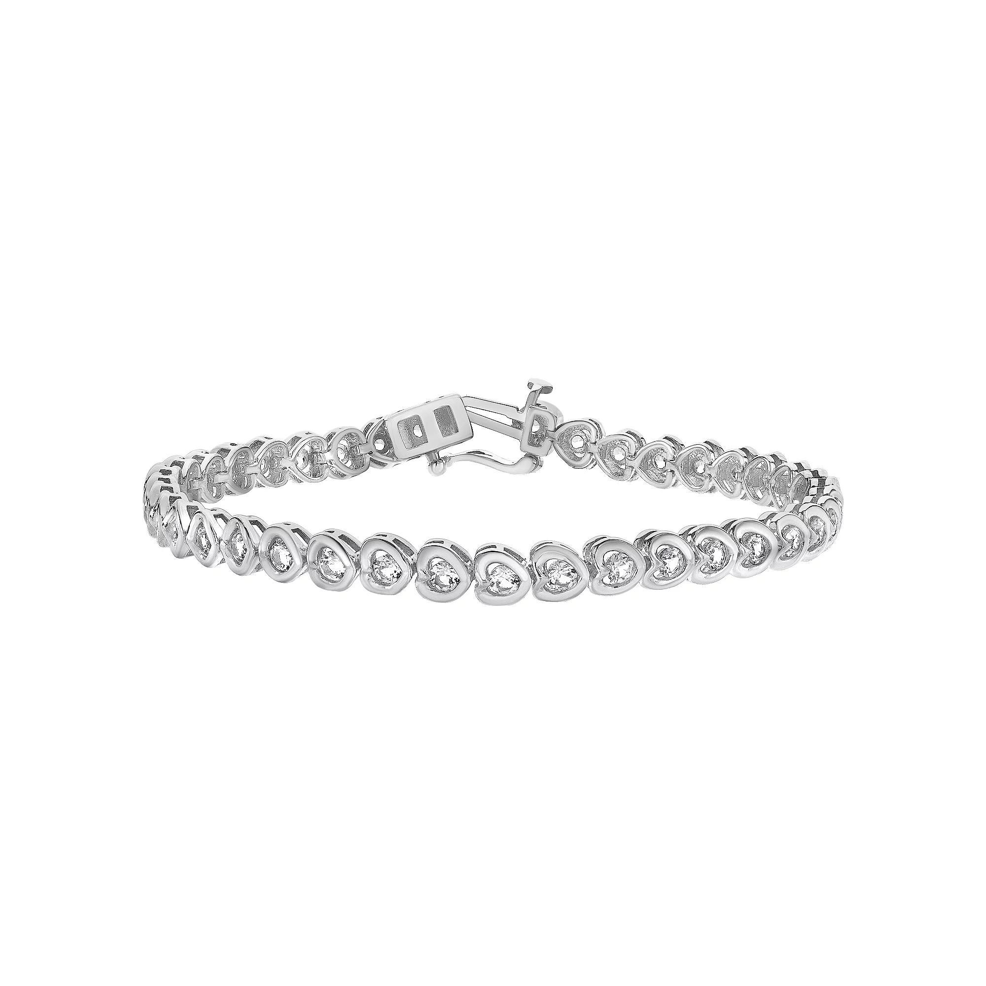 Gemstone Brilliance Lab-Created White Sapphire Heart Tennis Bracelet, Women's, Size: 7", Silver Tone Product Image