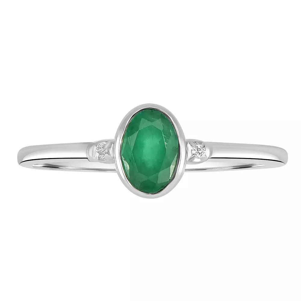 Gemistry 14k White Gold White Topaz & Gemstone Accent Midi Ring, Women's, Size: 7, Green Product Image
