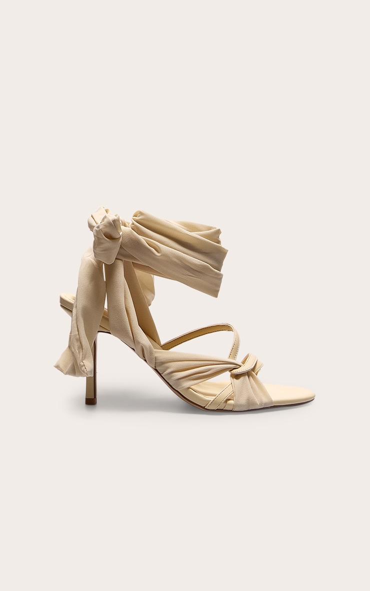 Lemon Satin Round Toe Lace Up Ribbon High Heeled Sandals Product Image