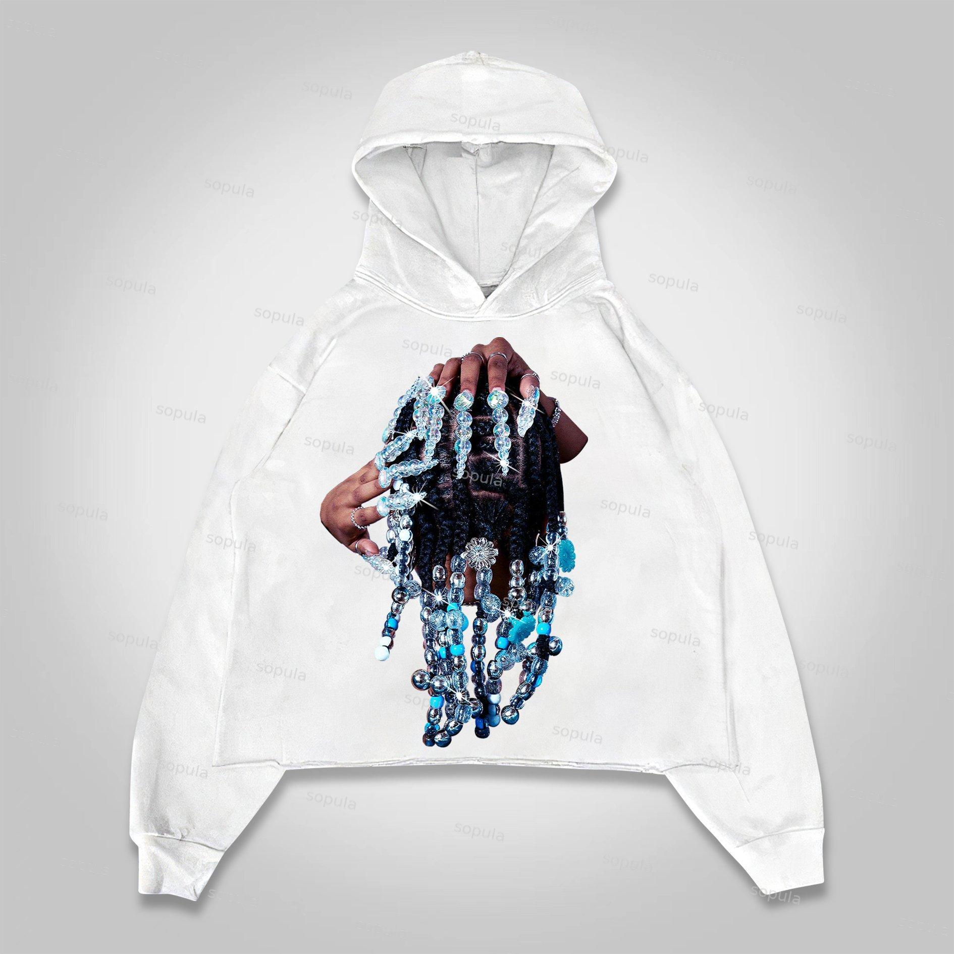Sopula Diamond Jewelry Finger Portrait Print Cropped Hoodie Product Image