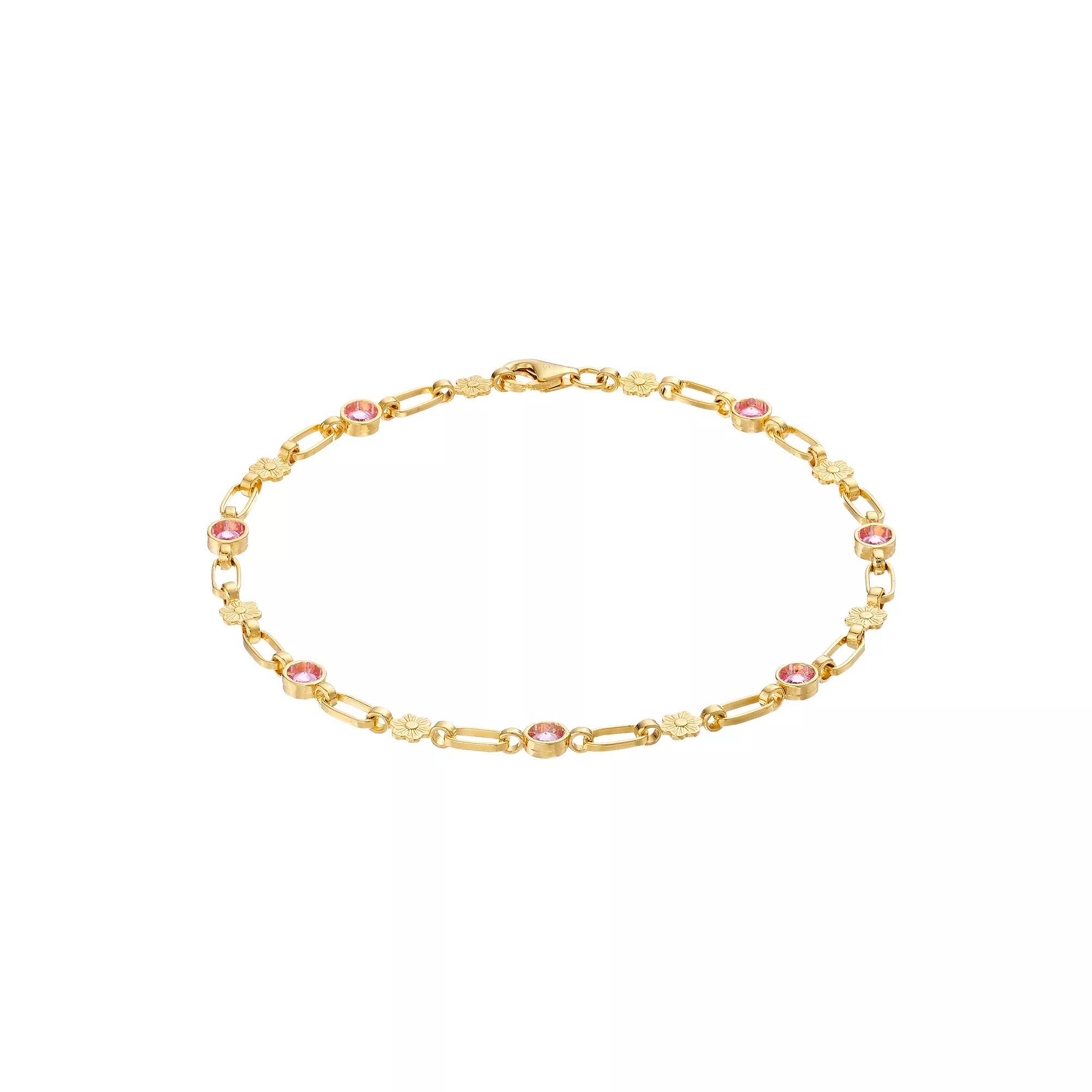 Kristen Kesho 18K Gold Plated Sterling Silver Lab-Created Pink Sapphire Flower Bracelet, Women's, Size: 7.5", Gold Tone Product Image