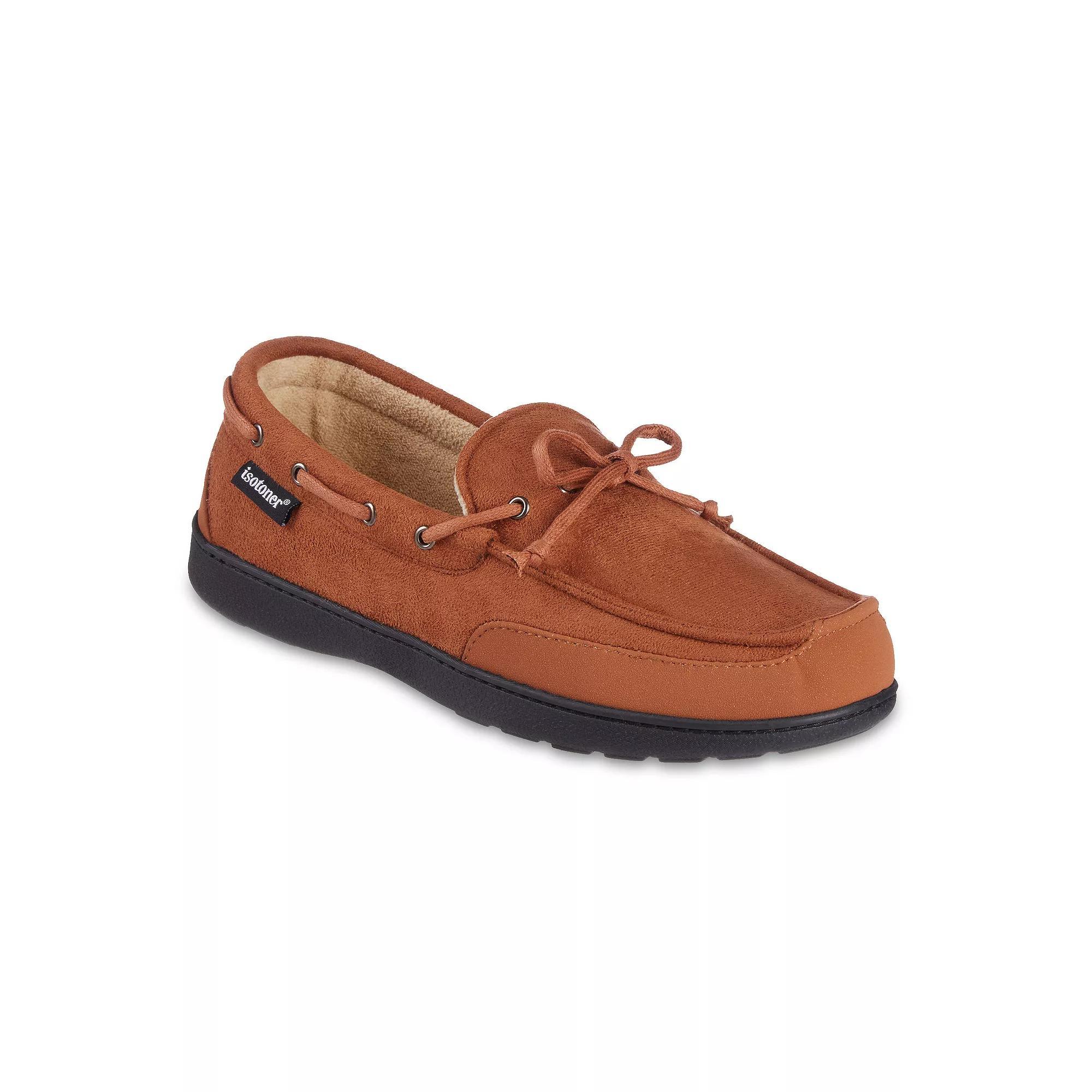 isotoner Carter Boater Mens Water Repellent Microsuede Memory Foam Moccasin Slippers Product Image
