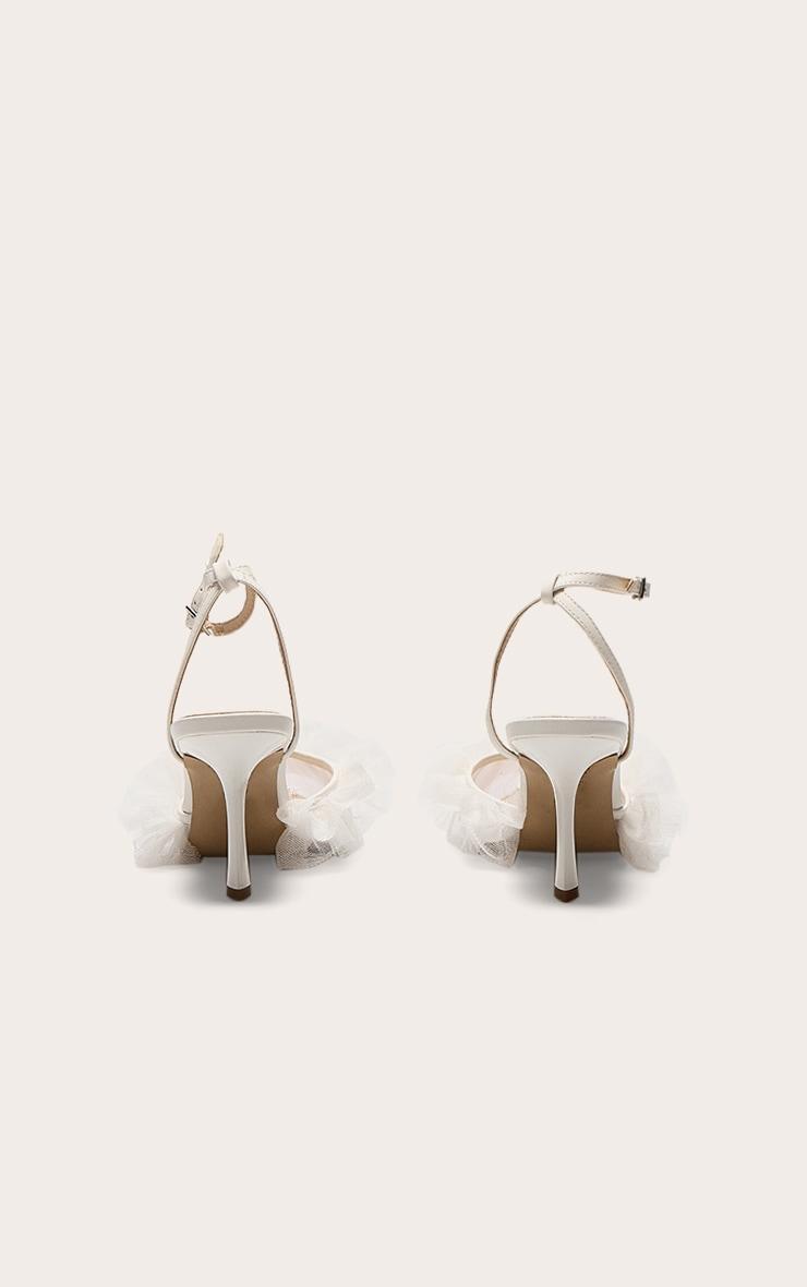 White Mesh Point Toe Ruffle Mid Heeled Courts Product Image