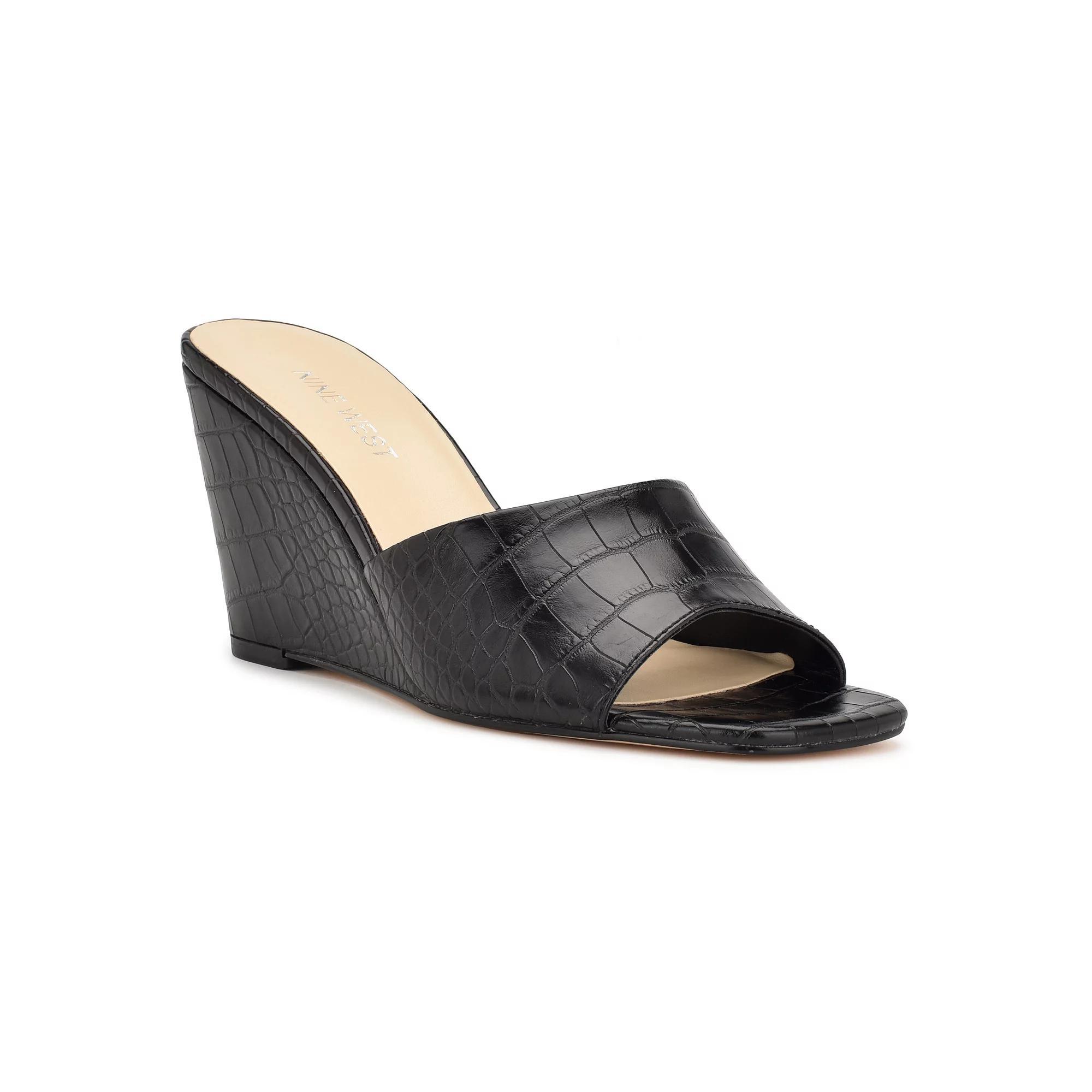 Nine West Niya Women's Wedge Sandals, Size: 7, Black Croco Product Image