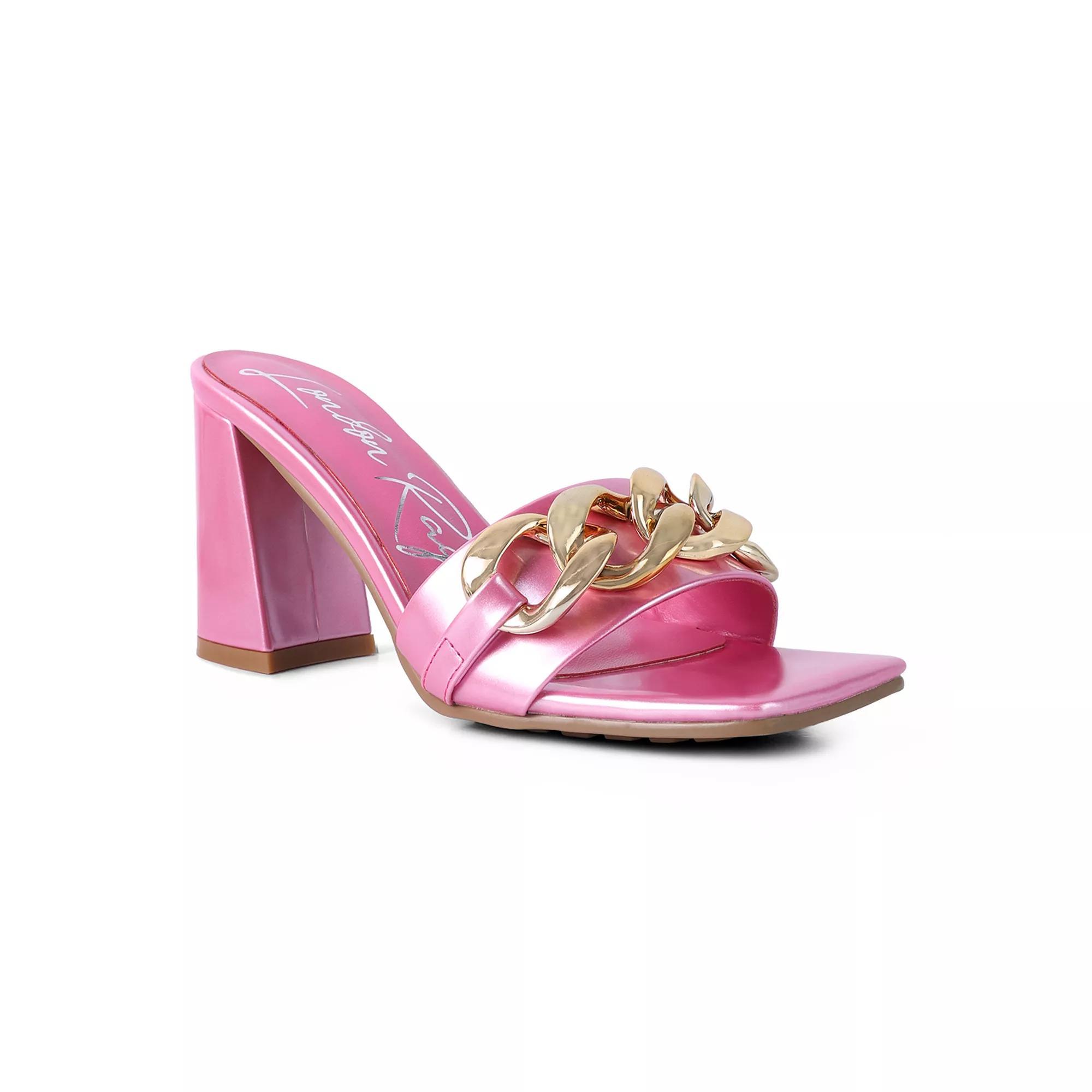 London Rag Playdoll Metal Chain Block Heel Women's Sandal, Size: 9, Pink Product Image