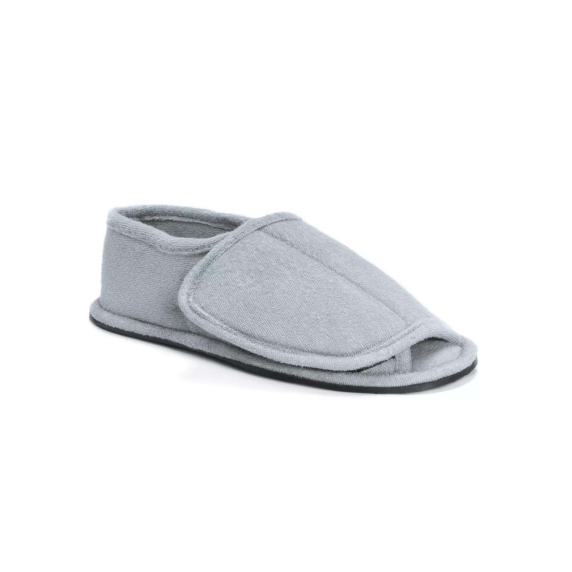 MUK LUKS Adjustable Open-Toe Mens Slippers White Gray Product Image