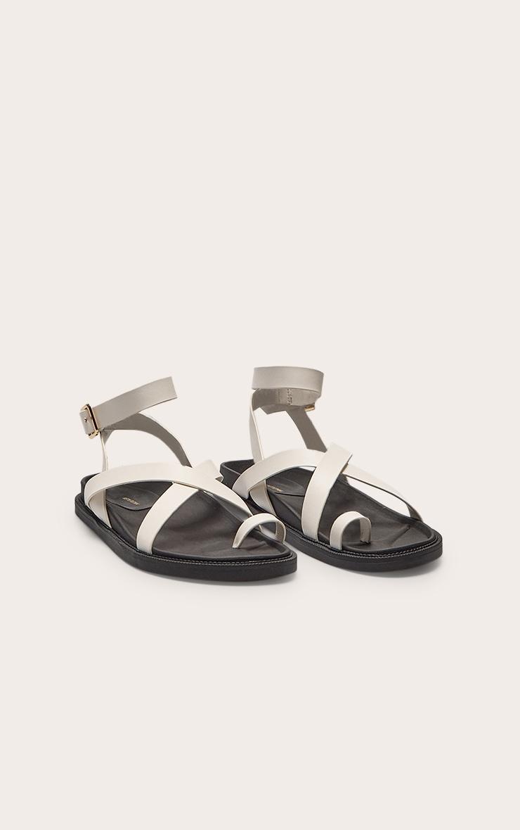 Cream Pu Round Toe Gold Toe Loop Strappy Footbed Sandals Product Image